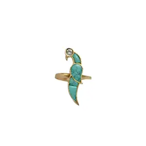 NAVA Pakheru Ring | Handmade Brass Jewellery | Gold Plated | Gifts For Women & Girls | Turquoise Colour