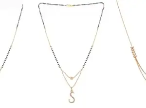 Gold Plated Traditional Black Bead Single Line American Diamond Pendant Jewellary set for Women(Combo) Pack of 3MCN-4-1-30-/