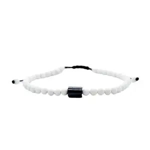 RRJEWELZ Natural White Onyx Round Shape 4mm Smooth Beads Black Color Threaded Adjustable Bracelet For Men & Women. |TDBR_1900