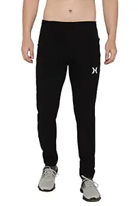 hiker's way Lycra Trackpant for Men with Two Side Zipper Pockets – Stretchable, Comfortable & Absorbent Slim Fit Track Pants for Gym Workout and Casual Wear (Black, Medium)