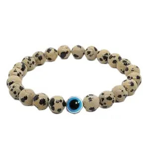 Shircreations Handmade Howlite Healing Crystal Bracelet with Evil Eye Charm – 8mm Beads for stress relief, anxiety reduction – Stretchable Bracelet for Men & Women