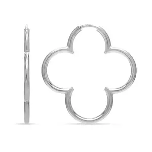 LeCalla 925 Sterling Silver BIS Hallmarked Simple Clover Flower Hoop Earrings for Women and Girls