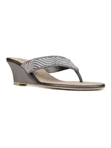 Inc.5 Womens Pewter Embellished Round Toe Ethnic Heels Sandals