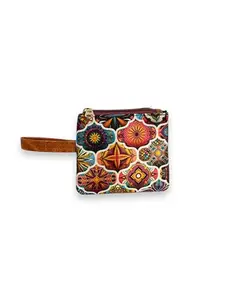Raang Desi Square Ikkat Print Fabric Pouches - Square Shaped Design with One Zipper for Coin and Jewelry Storage, Environment Friendly, Stylish, and Portable