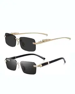 mashamart UPSTOXY MC STAN Rimless Frames (COMBO OF 2) Luxury Sunglasses For Men & Women (Black & Brown)