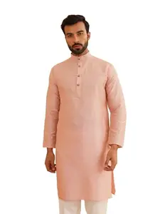 SOJANYA (Since 1958 Men's Silk Blend Striped Pink ONLY Long Kurta