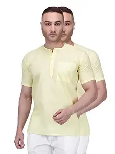 Rajubhai Hargovindas Men's Cotton Regular Kurta (CP-GOL-2PK-YLW-34_Yellow_34)