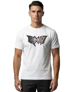 RINO7 Premium 100% Cotton Logo Graphic Printed T Shirt for Man | Regular Fit 240 GSM Round Neck Casual Streetwear Stylish & Luxury Tee |Daily Wear Tshirt for Men