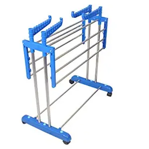 Vblue Strong and Long Lasting MILD Steel 1-Tier Double Pole Carbon Steel, Plastic Floor Cloth Dryer Stand (Blue) Product