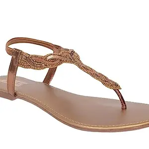 P.B.H. Women Ethnicwear Flat Thong Sandal | Synthetic Slip Ons For Women | Golden Sandals For Women