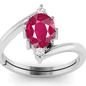 DINJEWEL 7.25 Ratti 6.00 Carat Original Ruby/Manik Gemstone Silver Plated Adjustable Ring for Men & Women's