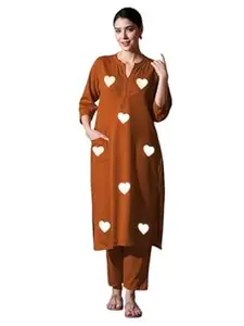 RAJEE TRENDS Women's Cotton Embroidered Straight Kurti with Pant Set