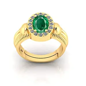 Akshita gems Certified Emerald Green (Panna) 10.00 Ratti Emerald Panna Sterling Silver Adjustable Gold Plated Ring for Men And Women By Lab -Certified