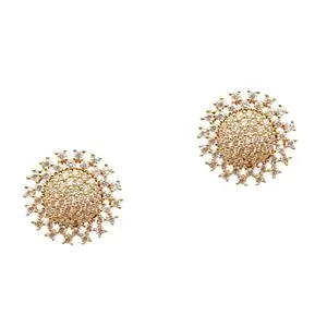 Royal Covering 1 Gram Gold - Plated American Diamond (AD) Round Shape Stud Earring for Women, Girls (White)