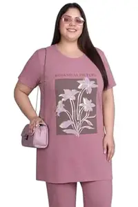 In Love Women's Plus Size Cotton Long-line Chest Print T-Shirt with Pocket
