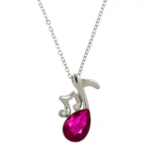 Vientiq Silver-Plated Music-Themed Pink Crystal Pendant Chain Necklace