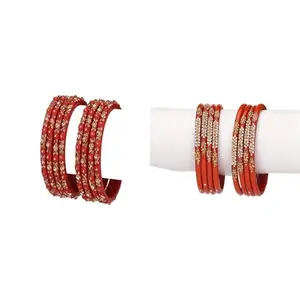 Somil Glass Bangle Combo | Bangles Set For Women | Suitable For Party, Puja & Daily Look, Pack Of 16, Radium, Red -P348
