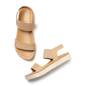 Marc Loire Women Smart Casual Platform Heel Fashion Sandal With Slingback Strap (Beige, 4)