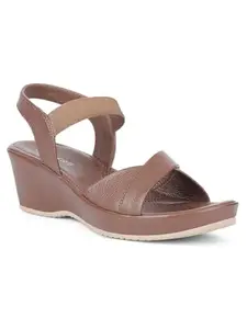Liberty Healers J332-39 Fashion Wedge With Elastic Sandal For Women-TPR Sole|Softy Leather Upper|Memory Foam Insole|Outdoor & Fashion|Comfortable & Moder Design|Durable & Breathable (Brown-40 EU)