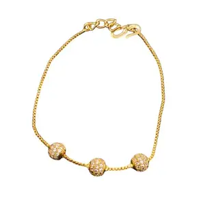 Crystal Studded Gold-Plated Chain Bracelet for Women, American Diamond Fashion Jewellery bracelet for girls