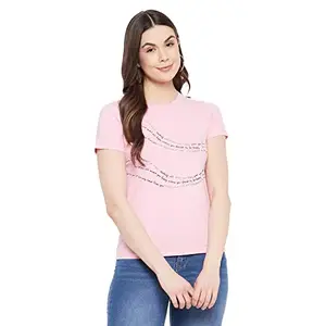 Madame Pink Color Cotton Half Sleeve Top for Women