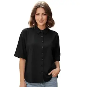 TOP TEN Casual Essential Oversized Style Button-Up Timeless Fit Classic Thin Fabric Shirt for Summers Office/Casual/Outing Women's or Girls
