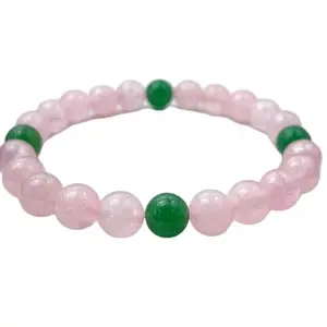 LKBEADS Rose Quartz & Strawberry Quartz Bracelet, Beaded Gemstone Jewelry, Healing Bracelets for Love And Positive Energy|8mm Round|Smooth|Pink & Green|SRC_LI_000616