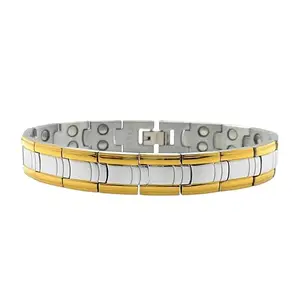 Bracotive Titanium Bio Magnetic Bracelet For Men Women | Silver Gold Polish | 22 Magnets Backside | Wrist | Foldover Lock | Gift For Husband | Wrist Chain