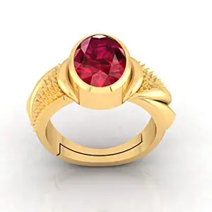 SIDHARTH GEMS 6.25 Ratti 92.5 Sterling Silver Gold Plated Ring Natural Burma Ruby Manik Certified Quality Loose Gemstone Silver Adjustable Ring for Women's and Men's