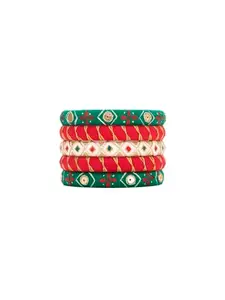 Taasha Craft Sahara Vibrant red green white hand painted golden handwork design bangles, perfect for bold fashionistas for Women & girls Size 2.6(5 Bangles)