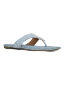 Inc.5 Womens Blue Casual Printed Toe T-Strap Slip-On Flat Sandals