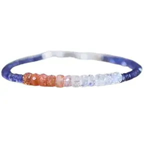 RRJEWELZ Iolite, Rainbow Moonstone & Sunstone bracelet for men & women - 2.5-4mm Rondelle Faceted beads - 7 Inch with Silver plated clasp – Healing, Fashion, Gift, Spiritual, Yoga|LCBR_RR_07895