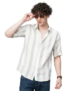 Exclusive Stripes Half Sleeves Crochet Shirt for Men EX_4697071 (in, Alpha, XL, Regular, White)