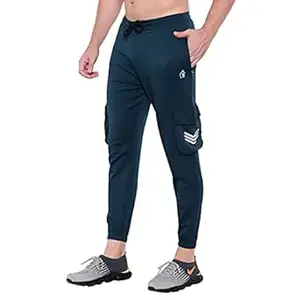 BLUE STAR SHARK Men's Premium Stretchable Cargo Joggers | Regular Fit, Stylish Track Pants with Pockets | Soft Smooth Feel, Logo on Front, Comfortable Everyday Wear