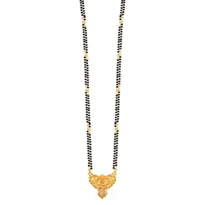 MEENAZ Mangalsutra For Women Girls Ladies Temple South Indian Traditional 1 Gram Gold Stylish Maharashtrian Long Double Chain Wati Mangal sutra Pendant Tanmaniya Black golden Nallapusalu Chains-493