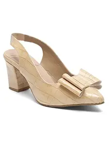 Bruno Manetti women's Beige Slipon Back Strap Pointed Toe Front Butterfly Strap Comfort Heel Sandals