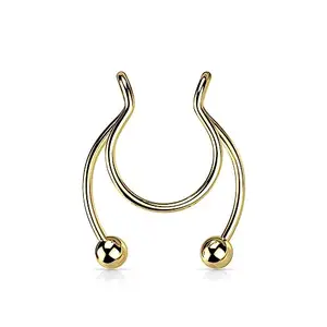 Via Mazzini Stainless Steel Fake Septum Nose Hoop Rings False Nose Ring Faux Lip Ear Ring Non Piercing Clip On Nose Hoop Rings Body Piercing Jewelry (NR0259) 1 Pc Only