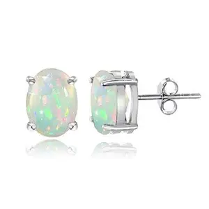 Nemichand Jewels 925 Sterling-silver and Opal Stud Earrings for Women & Girls, Off-White