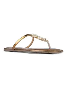 Inc.5 Womens Golden Casual Embellished T-Strap Flats