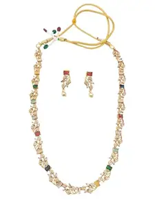Griiham Gold Plated Leaf Motif Coloured stones Necklace Set