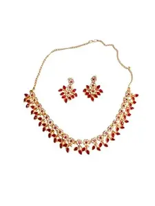 Tashira Collections Jewellery Design Gold Plated Fashion Style Necklace Set with Earrings (Pink)