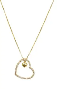 Women's Valentine Gift American Diamond Micro Gold Plated Love Heart Necklace Link Chain Pendant for Ladies & Womens