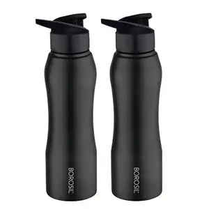 Borosil Hydra Grip-n-Sip Stainless Steel 1000 ml Water Bottle | Single Wall, Leakproof, BPA Free| Bottle for Office, School, College & Gym | Black (Pack of 2)