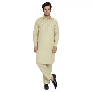 Royal Kurta Men's Cotton Pathani Suit | Kurta with Pathani Salwar | Stylish Salwar Suit Set for Boy's (40, Olive)