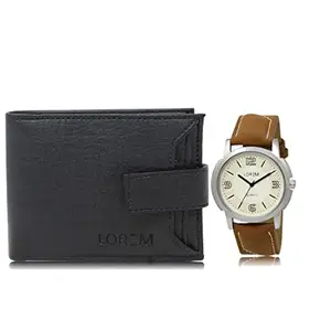 LOREM Combo of Black Color Artificial Leather Wallet &Watch (Fz-Wl08-Lr16)
