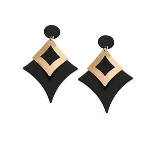 SOHI Designer Black Gold Drop Earrings for Women & Girls, jewellery for women, light weight earrings, Push Closure, modern, statement, artificial earrings for women, western earrings (6837)