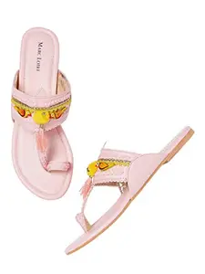 Marc Loire Women's Pink Ethnic Slip On Flat Flip Flop Chappals, 3 UK