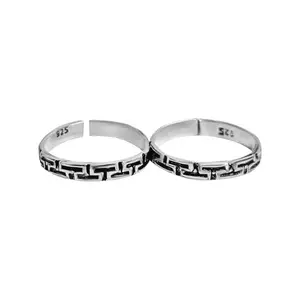 INARI SHINES 925 Oxidised Silver Straight Pattern Toe Rings | Adjustable Toe Rings | Toe Rings for Women
