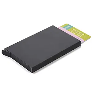 MENZY Aluminium Business Card Case Holder for Men and Women, RFID Blocking Metal Credit Card Holder Wallet (Black)