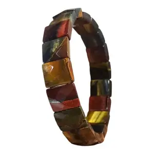 aldomin Natural Mix Tiger Eye Pyramid Shape Bracelet | Natural | Astrological Gemstone | Positive Effect | Unisex Both for Men & Women Best For Gift